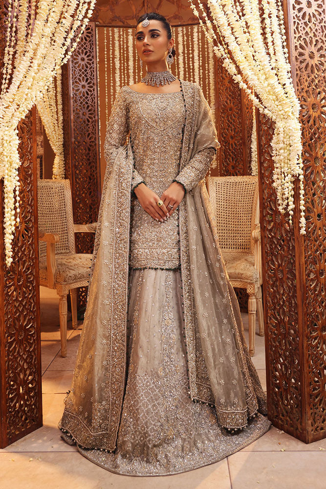 Open Gown Lehenga Dupatta Pakistani Silver Bridal Dress – tariqfarooq