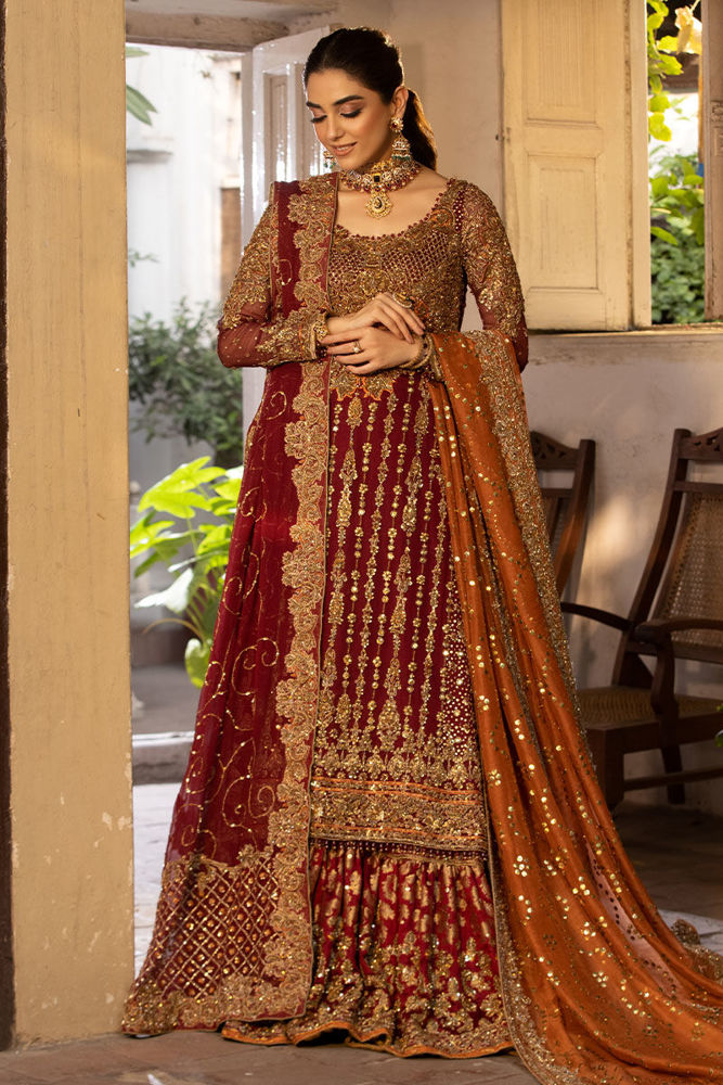 Maroon Lehenga Bridal Wear Pakistani Wedding Dresses – Nameera by Farooq