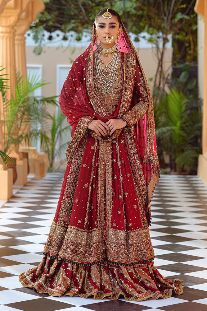 Wedding Boutique Online Deep Red Bridal Wear Lehenga Blouse with