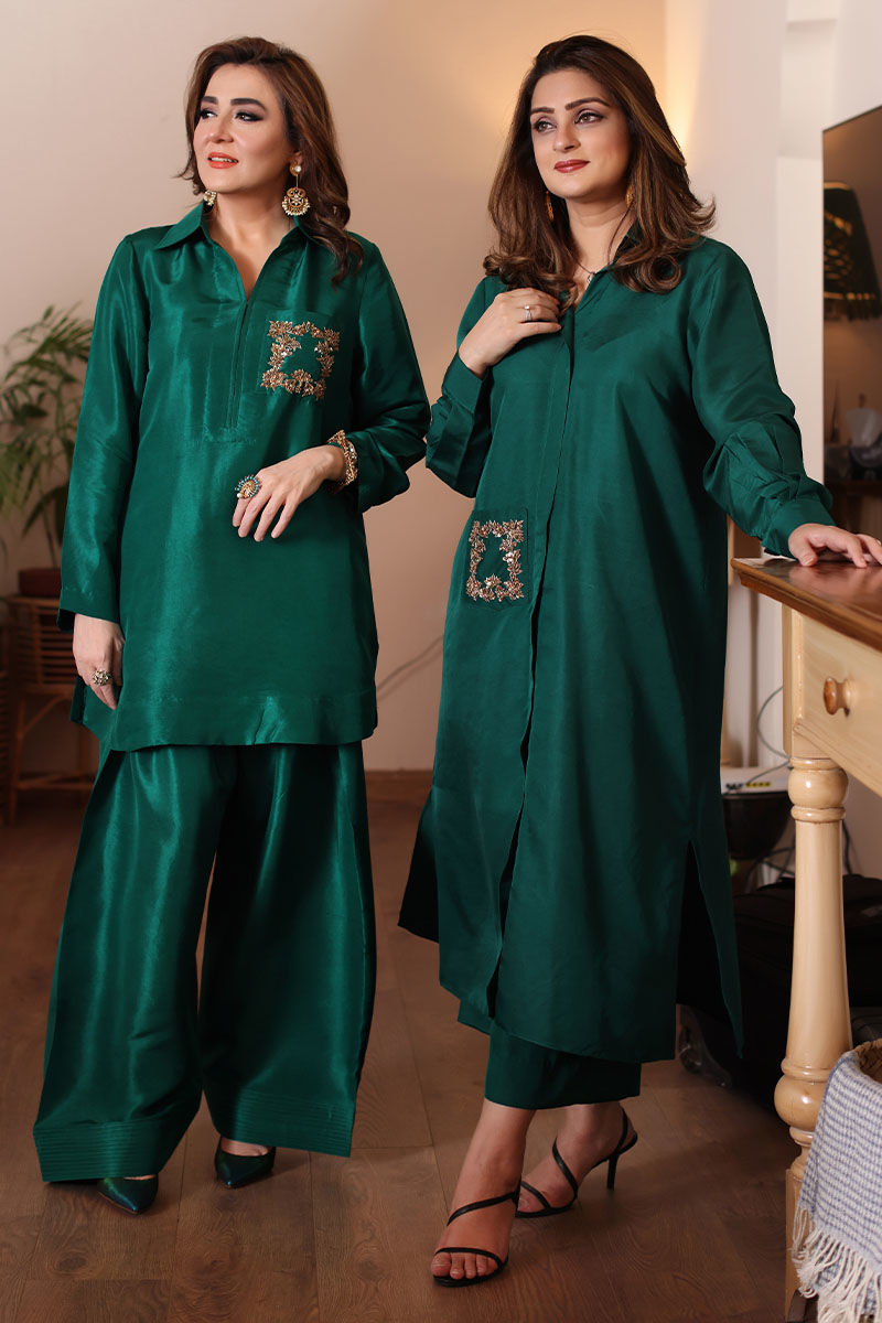 Picture of Ghania Zafar (Bottle Green) Short Shirt and Pants